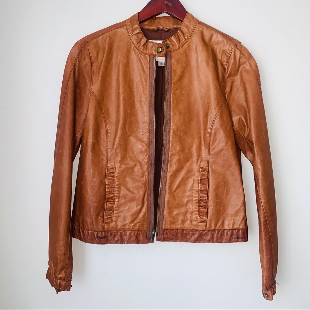TAN GENUINE LEATHER JACKET - SIZE S